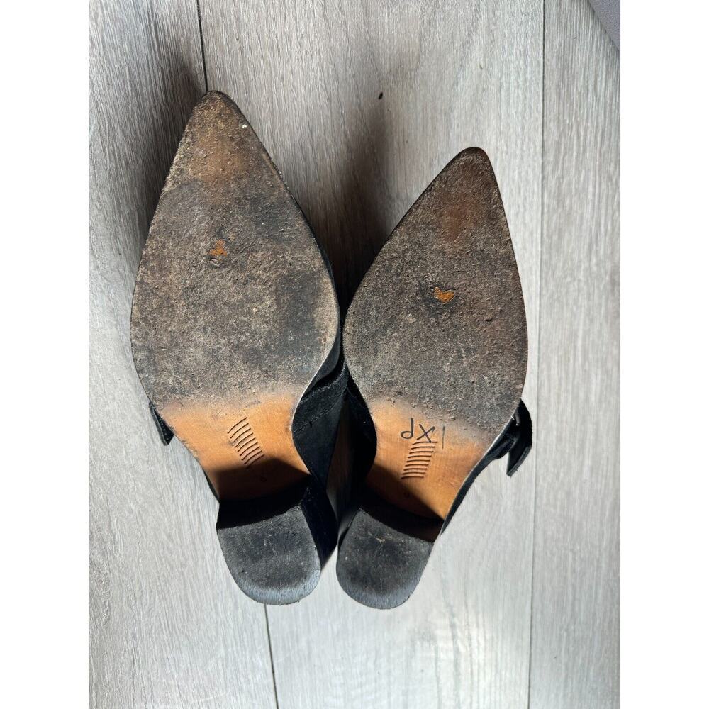 Paige Womens Size 6 Black Suede Western Buckle Bohemian Kensington Mules Heels - Picture 9 of 10